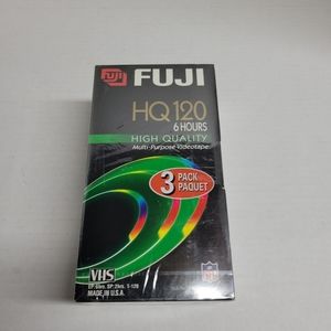 FUJI 3 Pack Of Blank VHS Video Tapes 6Hours HQ 120 NEW & Sealed FUJIFILM T-120